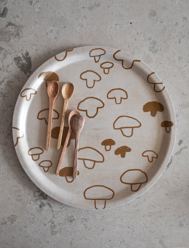 圓型托盤-MUSHROOM TRAY, MUSTARD (31cm) - 托盤/砧板 - 木頭 