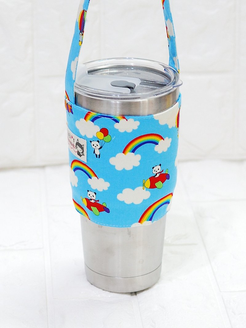 玩布手作。彩虹天空(冰霸杯專用) 環保飲料提袋 杯套 - 水壺/水瓶 - 棉．麻 藍色