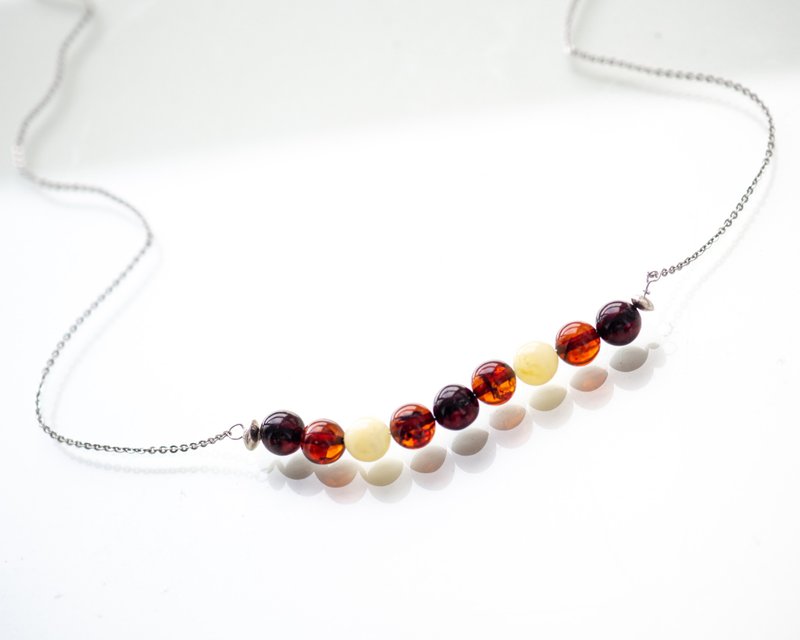 Amber Necklace, 925 Sterling Silver, Aries, Leo, Sagittarius Crystal Gift - สร้อยคอ - เครื่องเพชรพลอย หลากหลายสี