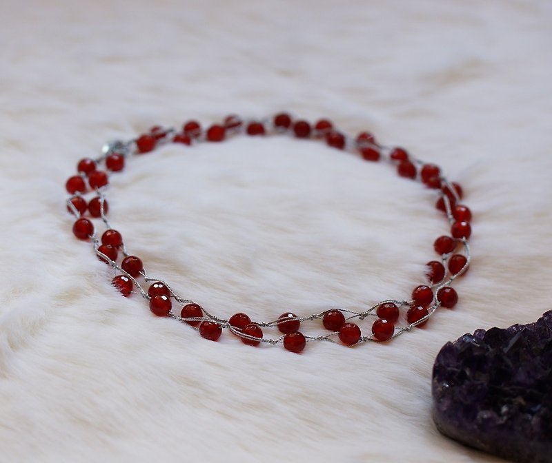 Hand crocheted multi function semi precious stone necklaces - Necklaces - Semi-Precious Stones Red