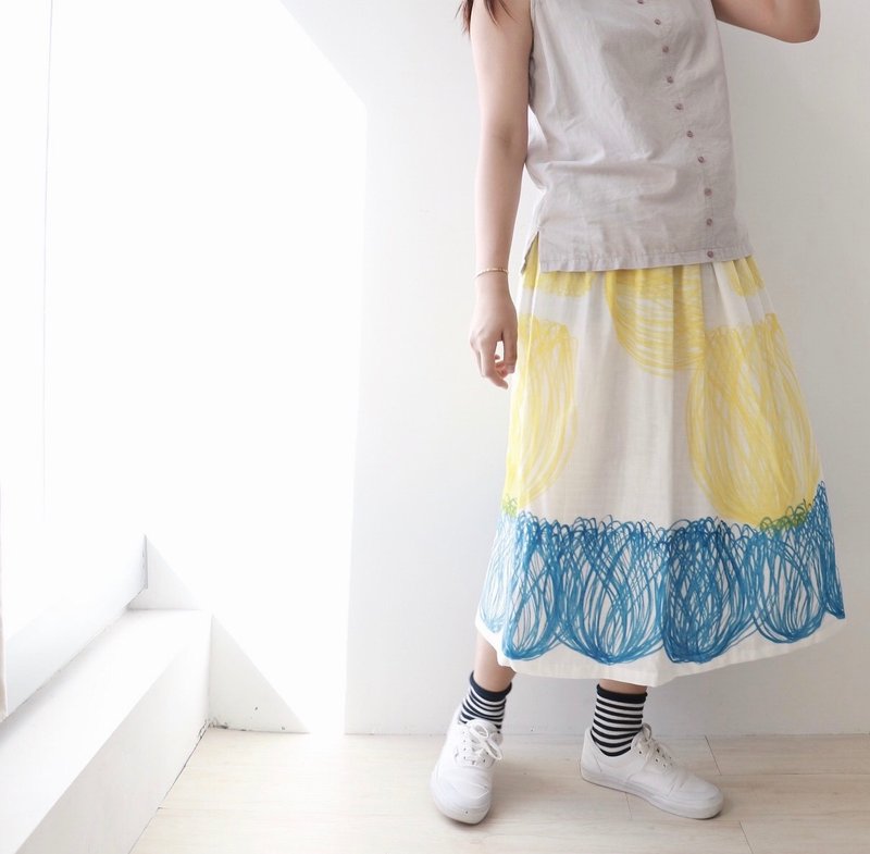 circle skirt - กระโปรง - ผ้าฝ้าย/ผ้าลินิน สีเหลือง