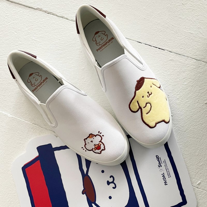 Paidal x Pompompurin 布丁狗休閒鞋懶人鞋不彎腰鞋 - 女休閒鞋/帆布鞋 - 棉．麻 白色