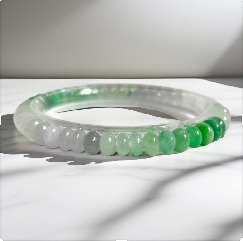 天然緬甸翡翠A玉多寶3彩鼓珠手鏈 能量石 - 手鍊/手環 - 玉石 多色