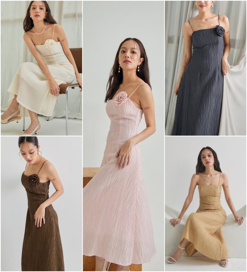 Tangerines - Peony slip dress, party dress - 洋裝/連身裙 - 聚酯纖維 
