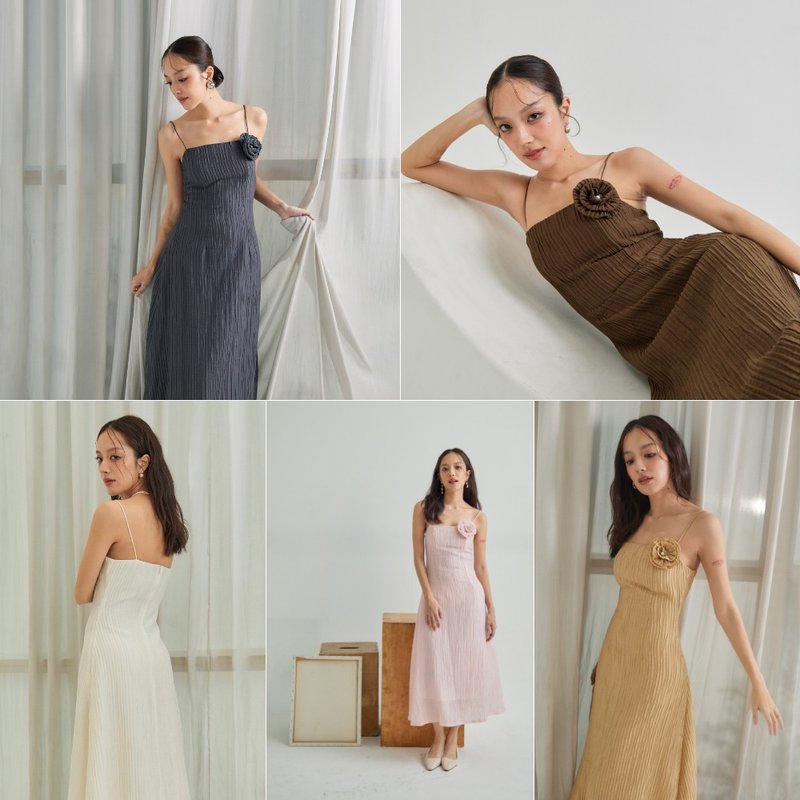 Tangerines - Peony slip dress, party dress - 洋裝/連身裙 - 聚酯纖維 