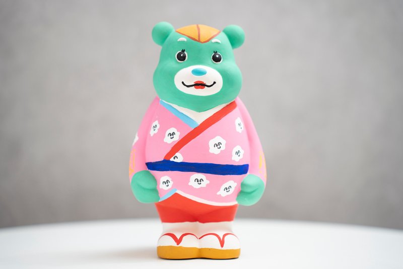 歯の漫画 x Taipei's mascot Bravo Bear hand-painted figurine - ตุ๊กตา - ดินเผา 