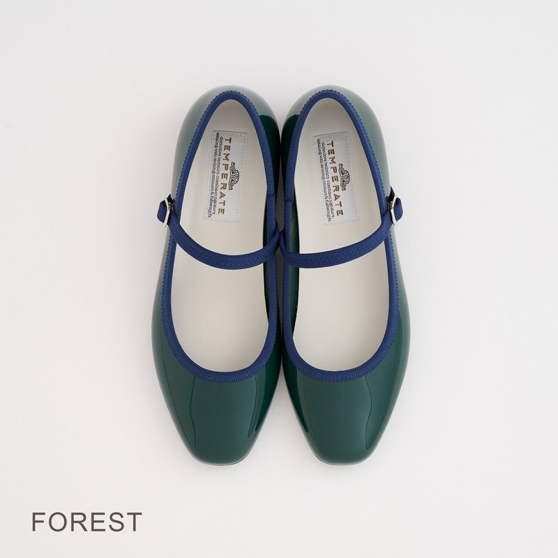 MARTA (FOREST) PVC SQUARE TOE FLATS / RAIN SHOES Square toe pumps - รองเท้ากันฝน - วัสดุกันนำ้ สีเขียว