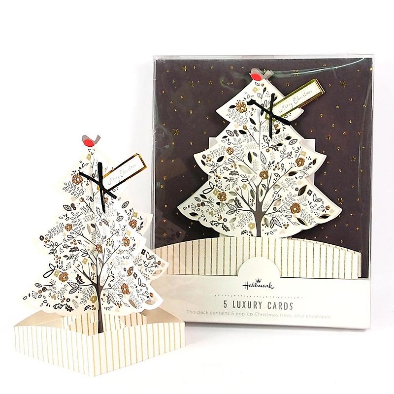 立體聖誕樹 耶誕盒卡5入【Hallmark-卡片 聖誕節系列】 - 心意卡/卡片 - 紙 白色