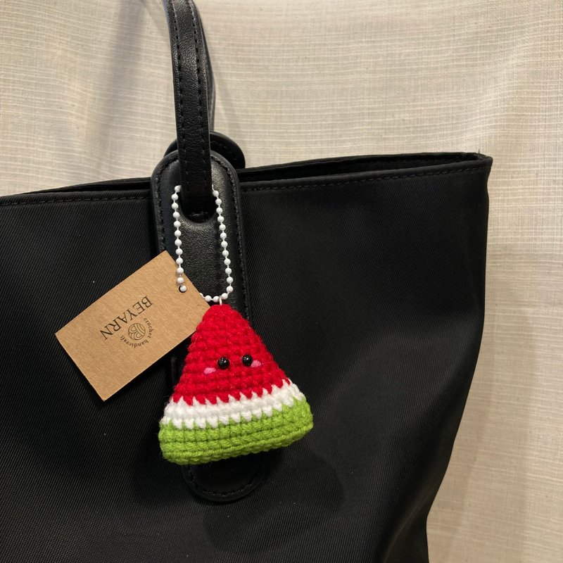 watermelon crochet keychain - 鑰匙圈/鑰匙包 - 棉．麻 紅色