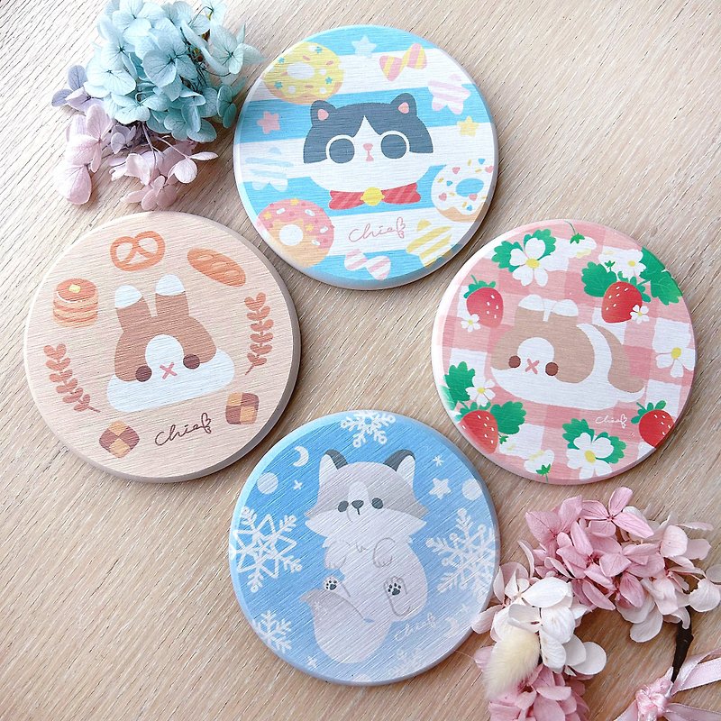 New ice and snow fox/cow cat Abao/toffee bunny/ChiaBB diatomaceous earth non-slip coaster - Coasters - Other Materials Multicolor
