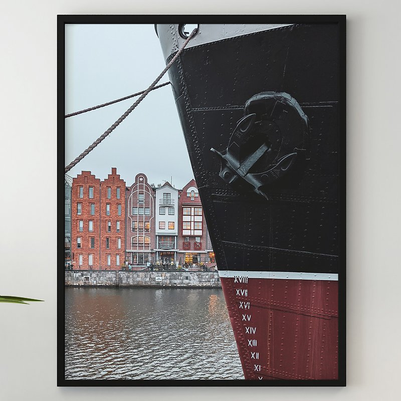 Compact City Canal River Modern Exterior Calm Water Anchor Ship Black Red - Posters - Paper 