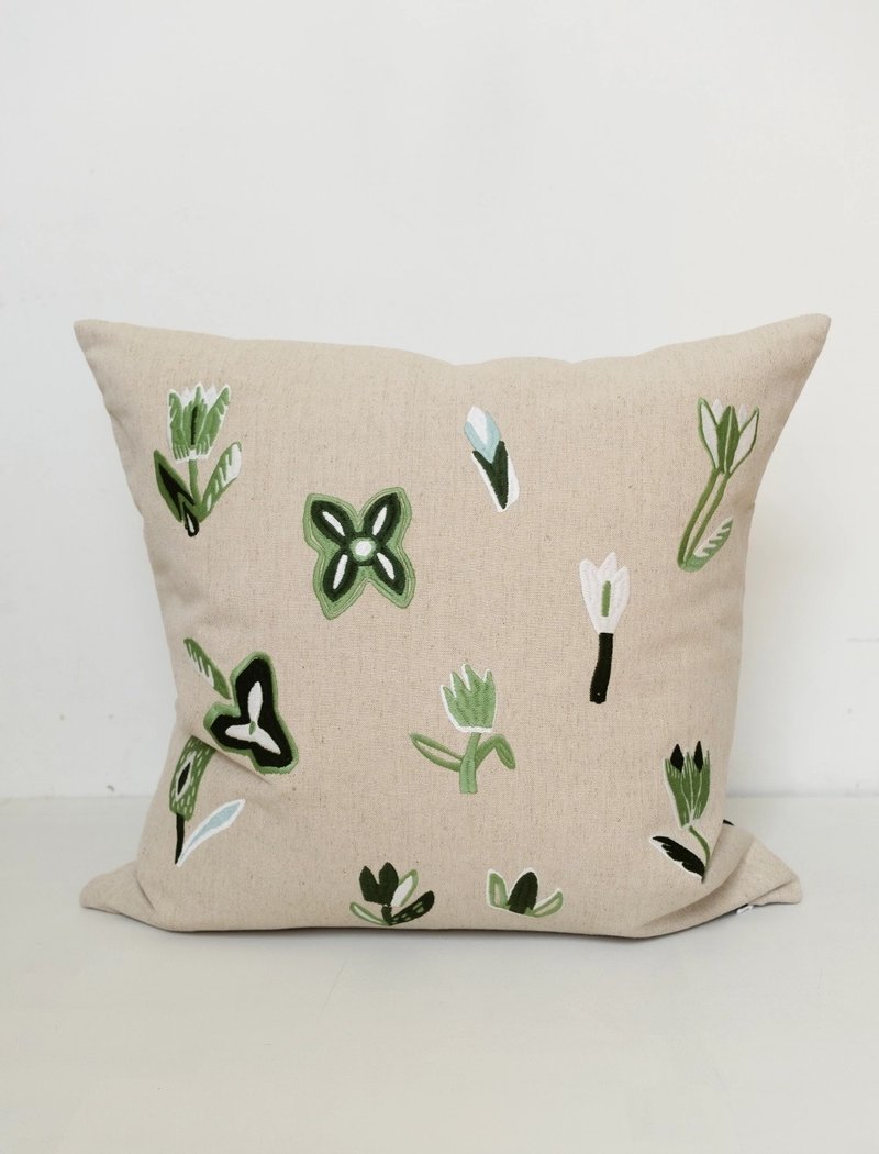 北歐設計師款 – 刺繡抱枕套TULIP CUSHION COVER,GREEN  鬱金香 - 枕頭/抱枕 - 棉．麻 綠色