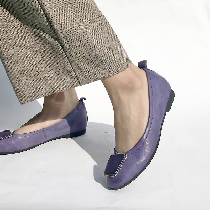 Gold square leather flats | | Lady Chatterley's lover's lover's chapter moonlight purple || #8142 - Mary Jane Shoes & Ballet Shoes - Genuine Leather Purple