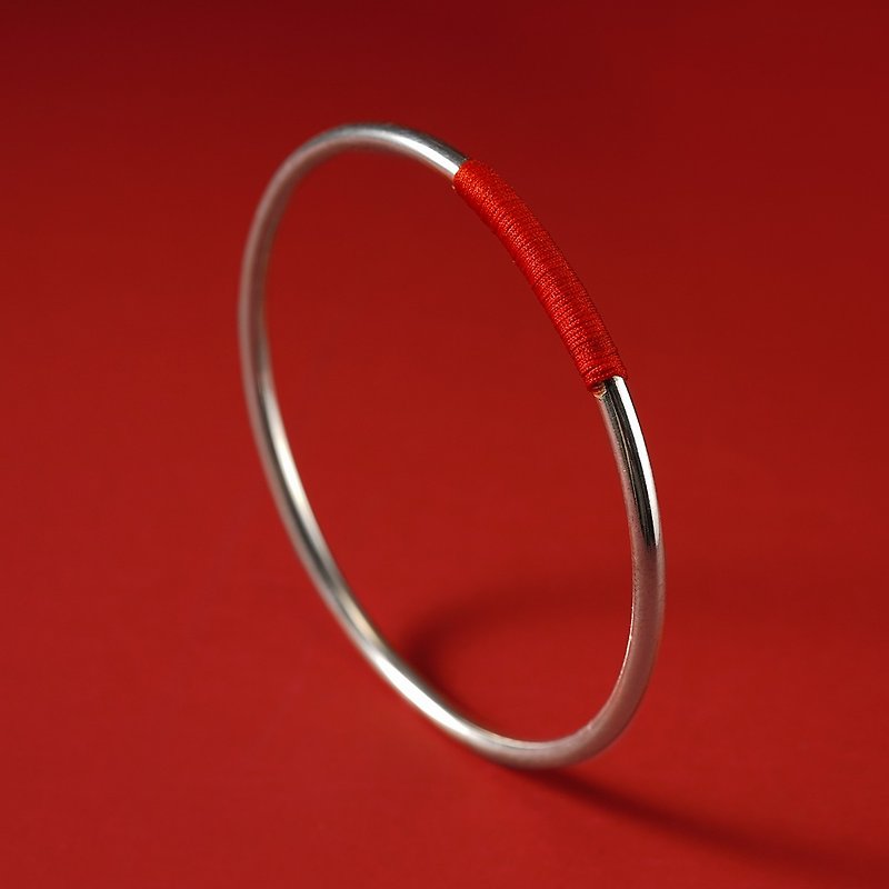 本命年紅繩手鐲 未時s925純足銀中式傳統開運鐲子手環飾品女禮物 - 手鍊/手環 - 銀 銀色