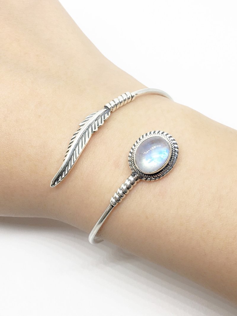 Moonstone 925 Silver thick silver feather bracelet bracelets made Nepal hand set