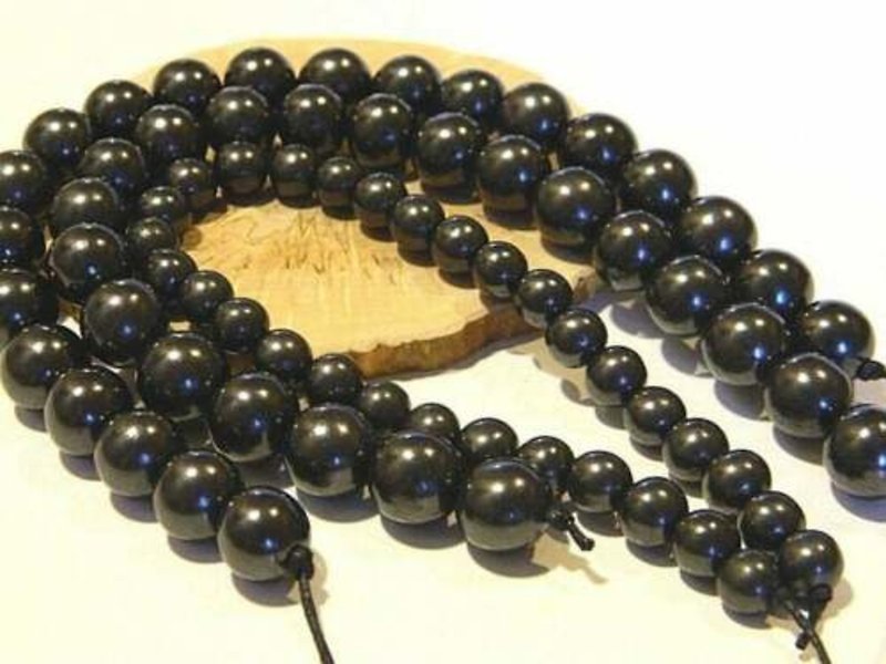Shungite round beads, polished natural beads, black healing stone - Other - Stone Black