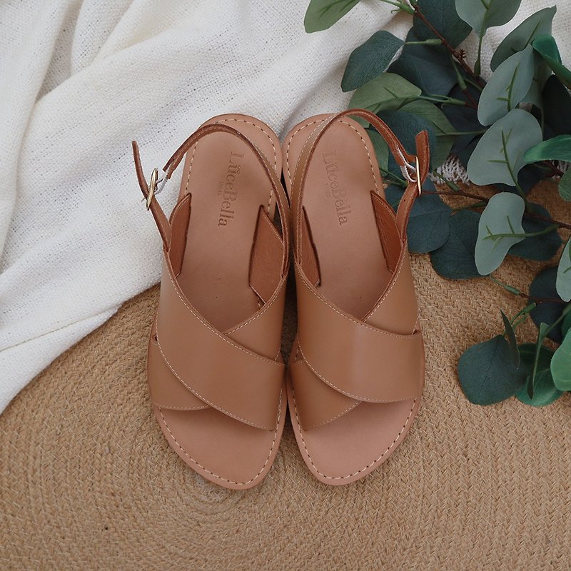 【Summer breeze】leather sandals-brown - รองเท้ารัดส้น - หนังแท้ สีนำ้ตาล