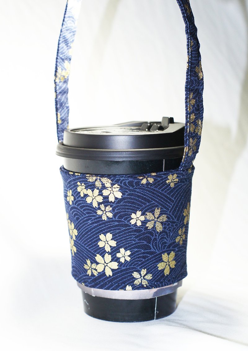 [AnnaNina] green cup set cup bag bag drink can accommodate love cherry blue - Beverage Holders & Bags - Cotton & Hemp 
