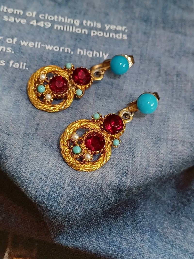 vintage jewelry  典雅小巧波西米亞垂墜吊飾 夾式耳環 - 耳環/耳夾/耳骨夾 - 其他金屬 