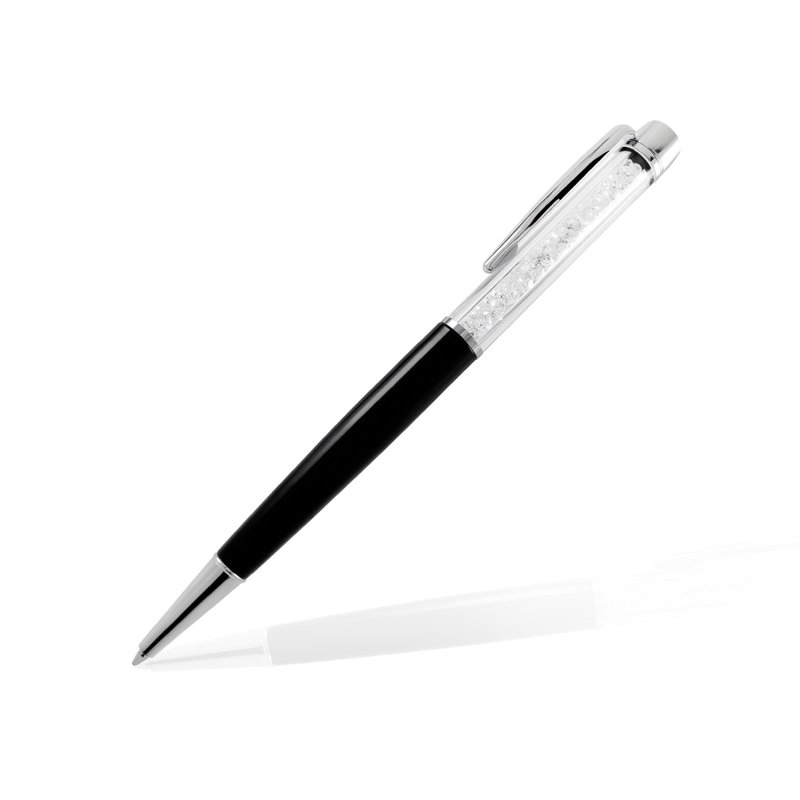 Pen with Austrian crystal ~ White crystal with black lacquered - Ballpoint & Gel Pens - Crystal Black