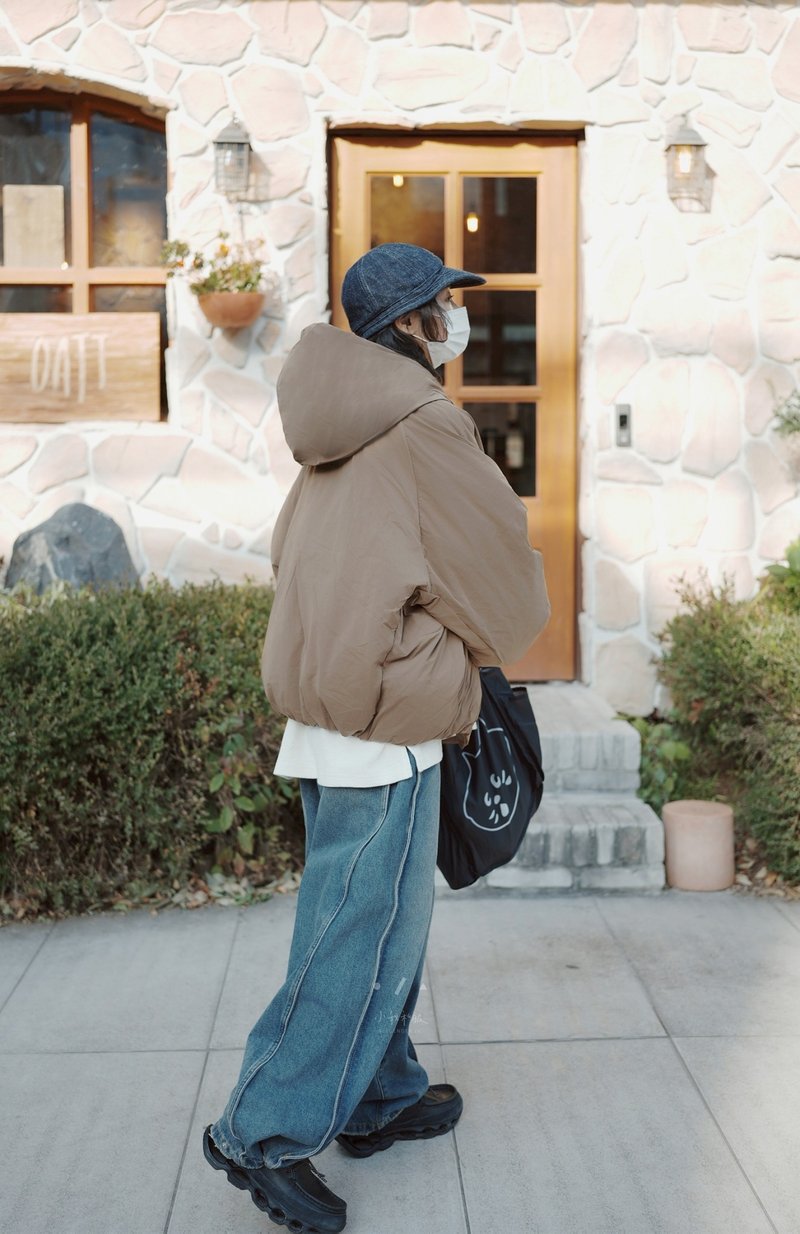 欠抱系舒芙蕾的鬆軟鋪棉外套 - 2色 - 咖棉被 - 女裝外套/大衣 - 棉．麻 咖啡色