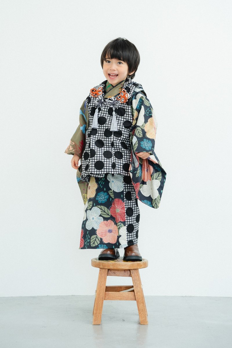 七五三3歳セット (着物と被布) - 男/女童禮服 - 棉．麻 黑色