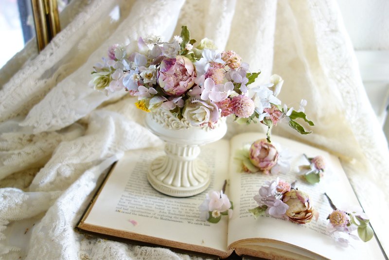 婚禮花飾系列~乾燥牡丹花排&髮叉髮飾 - 髮飾 - 植物．花 粉紅色