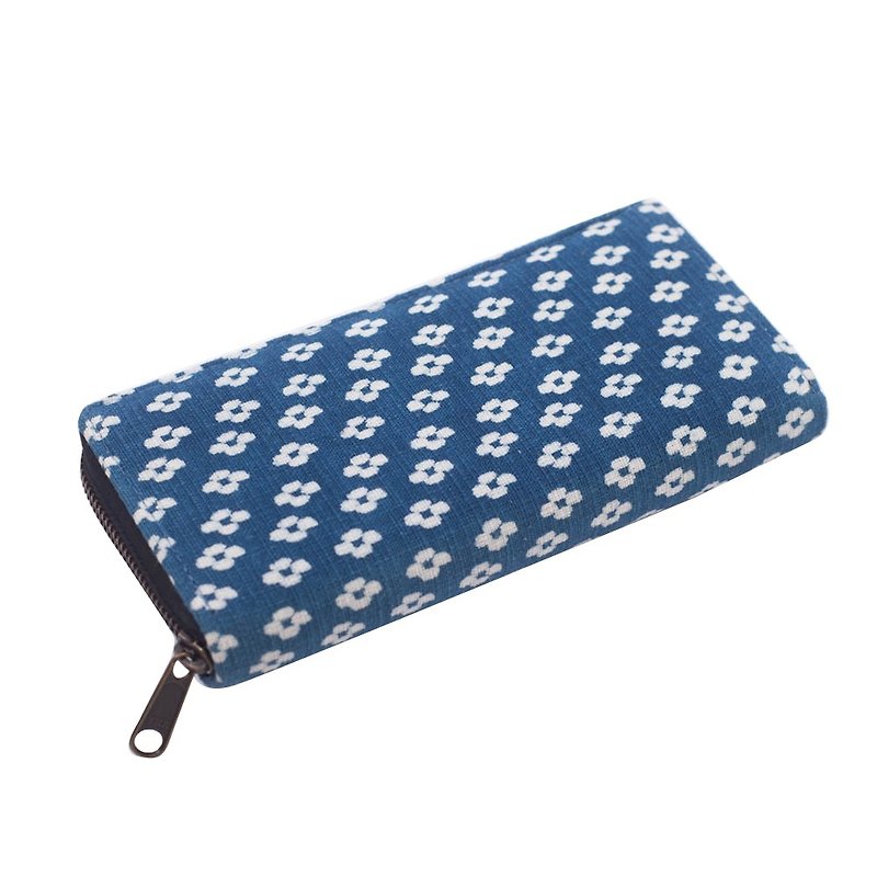 Indigo women Long wallet zip Geometric Vegan wallet Long wallet - Wallets - Cotton & Hemp Blue