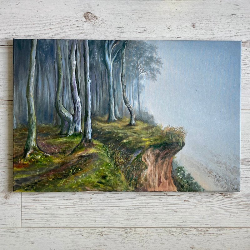 Landscape Painting, Original Art,Forest Landscape Painting On Canvas, Medium Art - 海報/掛畫/掛布 - 棉．麻 灰色
