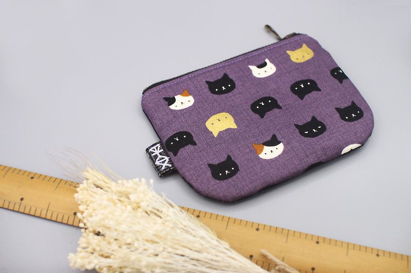已絕版-平安小樂錢包 - 紫金小貓咪,燙金棉布,最後件數 - 長短皮夾/錢包 - 棉．麻 紫色