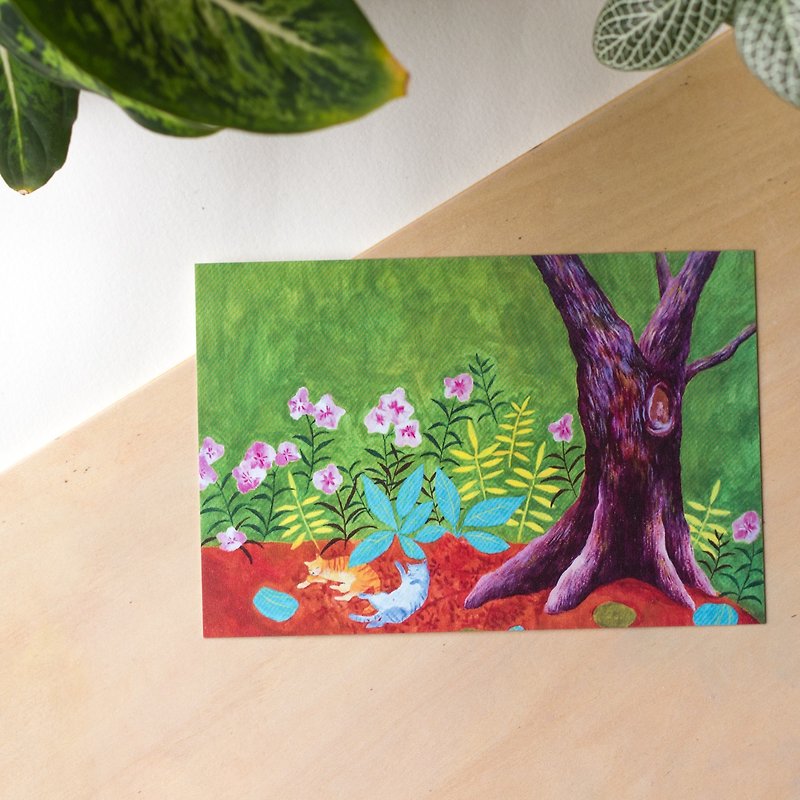 Postcard / The two cats are playing under the tree - การ์ด/โปสการ์ด - กระดาษ สีเขียว