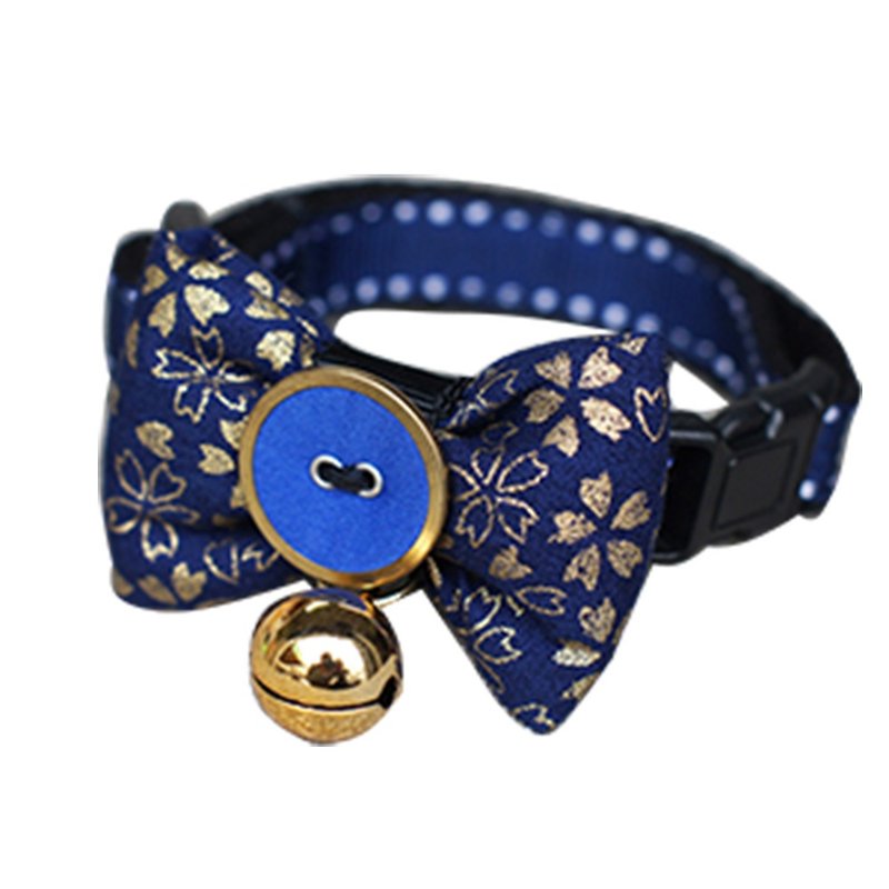 Pet cat collar Blue Yao Shan cherry bow tie S ~ M - Other - Cotton & Hemp 