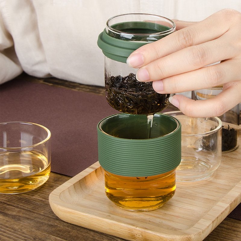 【OMORY】glass travel tea set-(1 pot 2 cups) - ถ้วย - แก้ว สีดำ