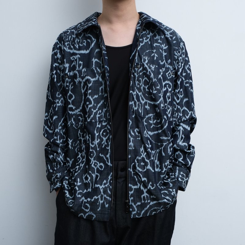 KAIKAI - Mirror Reflection - 塗鴉拉鍊牛仔襯衫外套 - 男襯衫/休閒襯衫 - 棉．麻 藍色