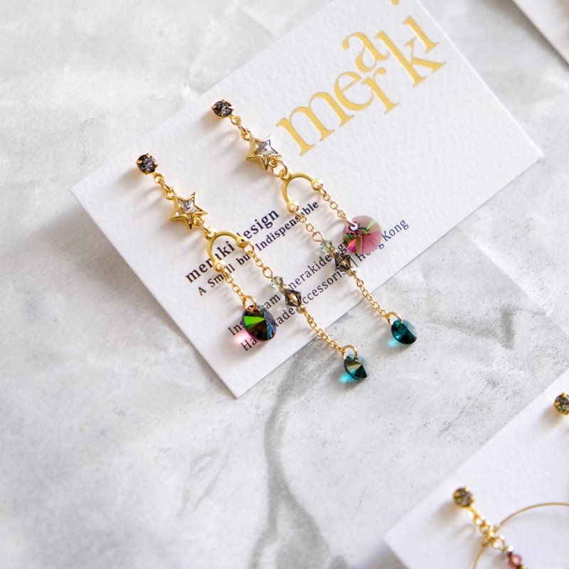 Tansy | Star of Bethlehem Christmas Tree Swarovski Crystal U Drop Earrings - ต่างหู - คริสตัล สีทอง