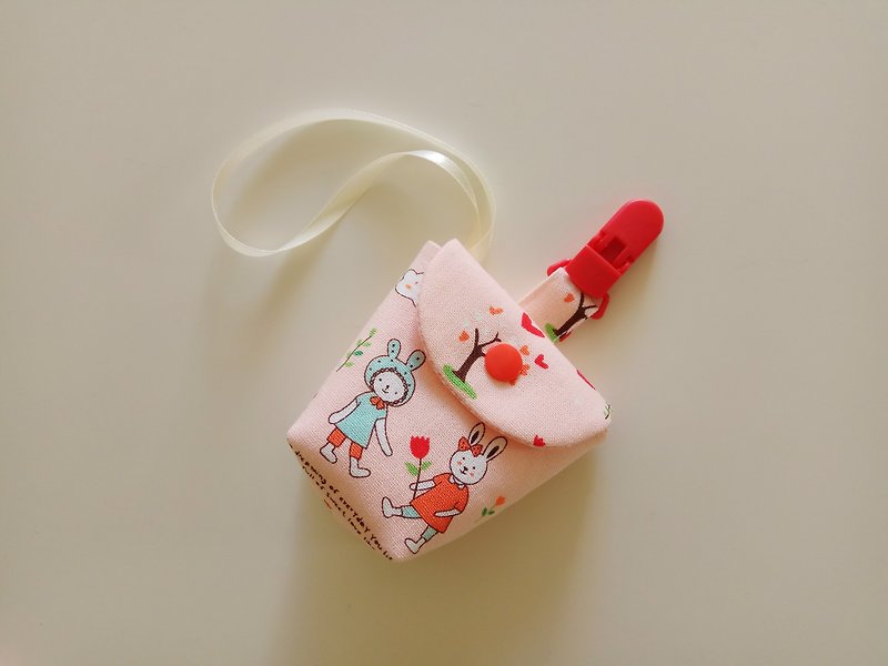 <Orange powder> Bunny births gift Pacifier bag pacifier bag - Bibs - Cotton & Hemp Pink