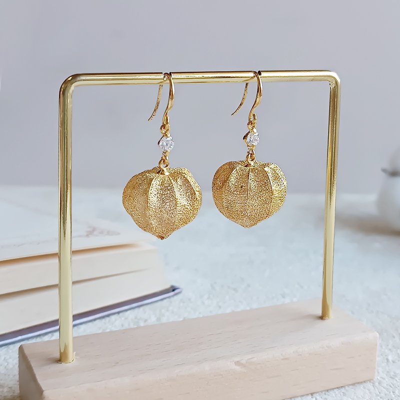 [Made from pure leaf veins] Bright Earrings - Flash Diamond Gold - Earrings & Clip-ons - Other Metals Gold