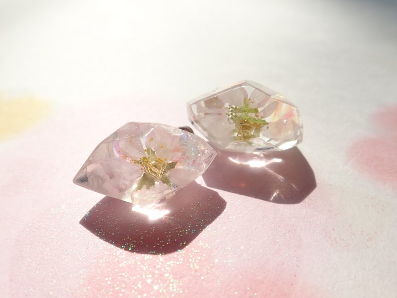 Keio Sakura Gemstone One Earrings Clip-On - 耳環/耳夾/耳骨夾 - 植物．花 粉紅色