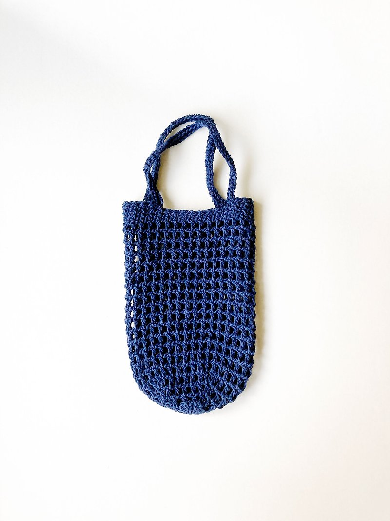 [Ready stock] navy blue eco-friendly cup bag beverage bag [Choose me, choose me, I don’t have to wait] - ถุงใส่กระติกนำ้ - ผ้าฝ้าย/ผ้าลินิน สีน้ำเงิน