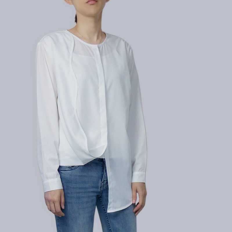 White asymmetrical wave discounted long shirt - Women's Tops - Cotton & Hemp White