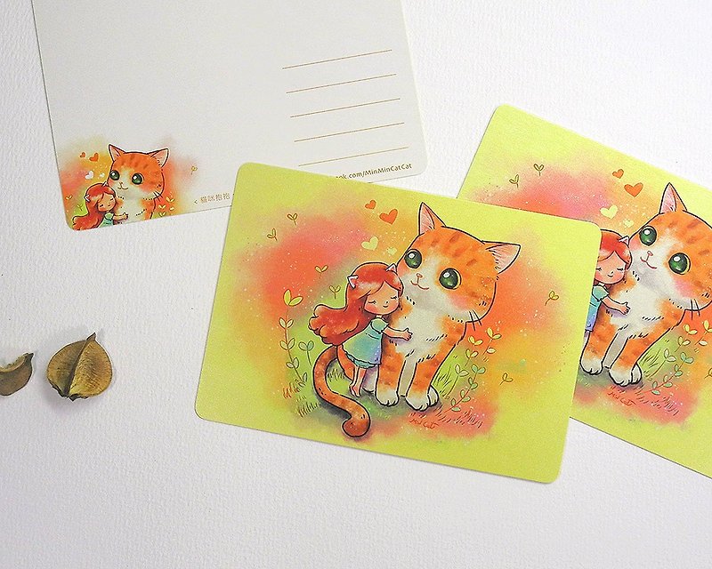 Cat hug postcard - การ์ด/โปสการ์ด - กระดาษ สีเหลือง