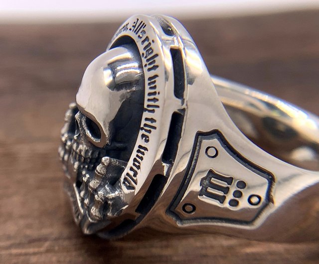 skull ring,sterling silver,punk rock,biker,made in japan