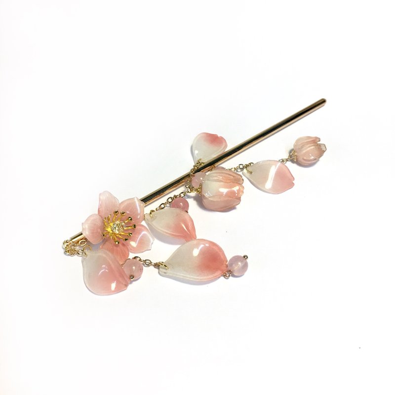 【Ink】Metal hairpin style. Sakura Saki. Smudged cherry blossom powder. Metal hairpin/Japanese style hairpin/Kimono hair accessories - เครื่องประดับผม - เรซิน สึชมพู