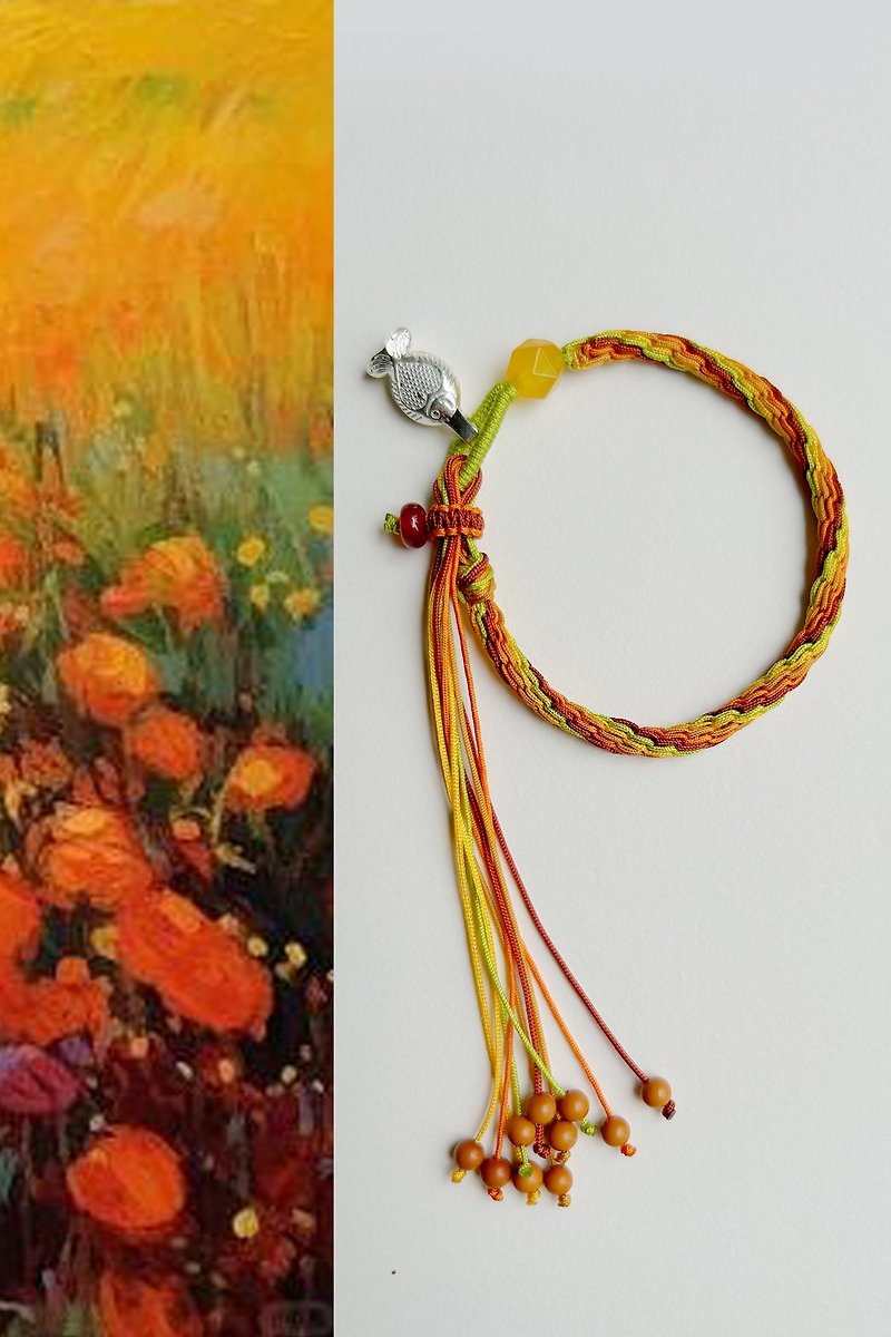 Spring and Autumn Original | Dawn | Fully hand-woven kumihimo| Lucky bracelet - Bracelets - Cotton & Hemp Orange