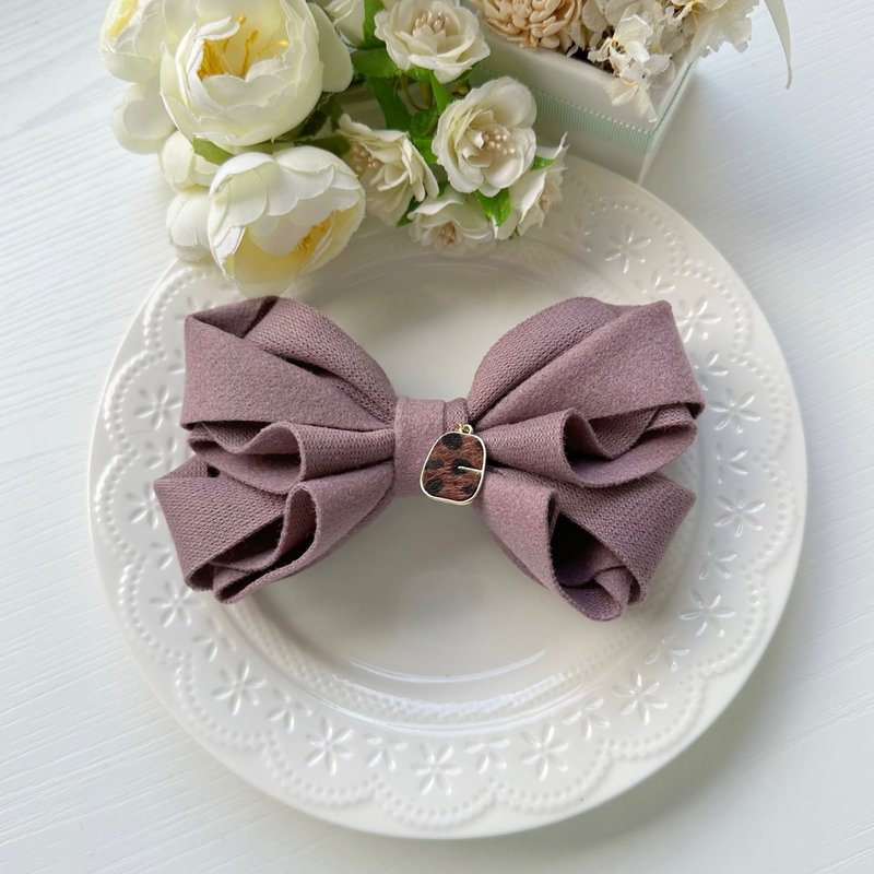 Large Brushed Three-Dimensional Bow Collar Hair Clip Hair Accessory - Lotus Purple - Hair Accessories - Other Materials Purple