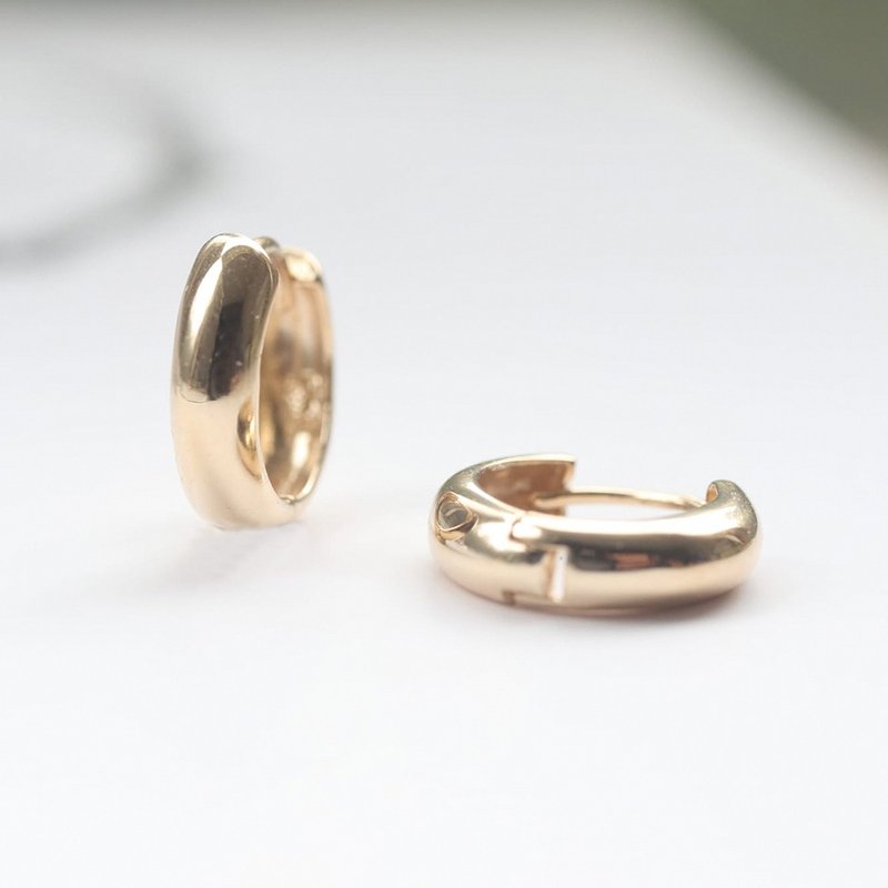 14K arc wide earrings (inner diameter 10 mm) - ต่างหู - เครื่องประดับ สีทอง