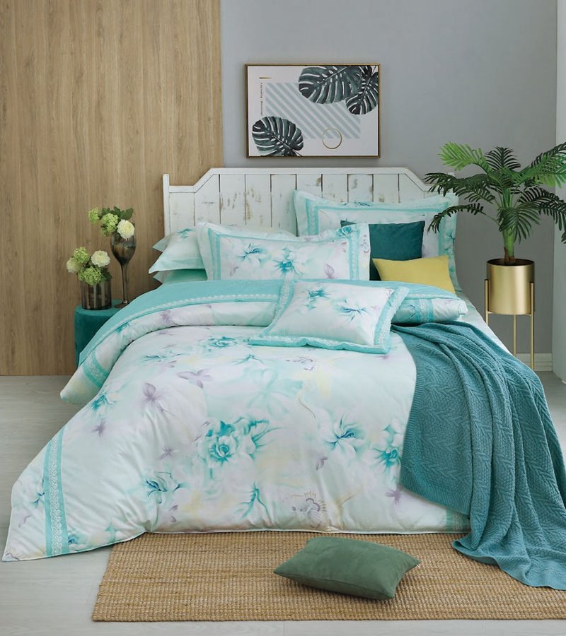 【R883 Summer Fragrance】100% Cotton Combed 60s, Fitted Sheet and Sham Sets - Bedding - Cotton & Hemp Green