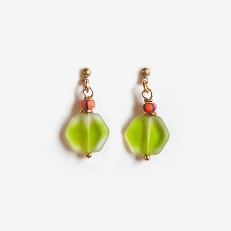 Matte Green Hexagon Earrings - Earrings & Clip-ons - Other Metals Green