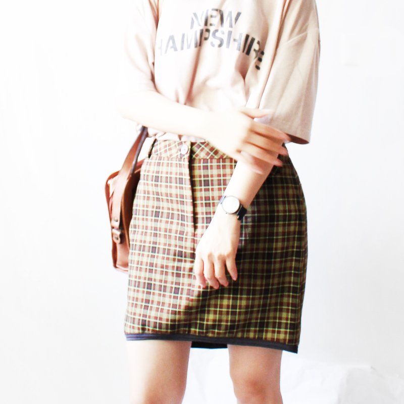 4.5studio- [R;] Restyle A- Green Plaid skirt - กระโปรง - วัสดุอื่นๆ สีเขียว