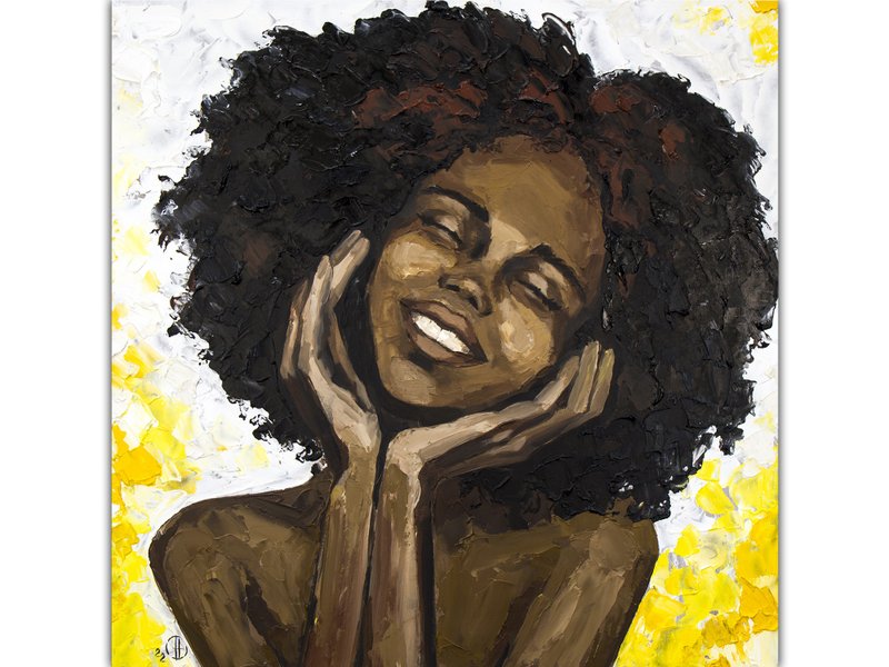 African Woman Painting African American Woman Original Art Black Woman Portrait - 海報/掛畫/掛布 - 其他材質 黃色